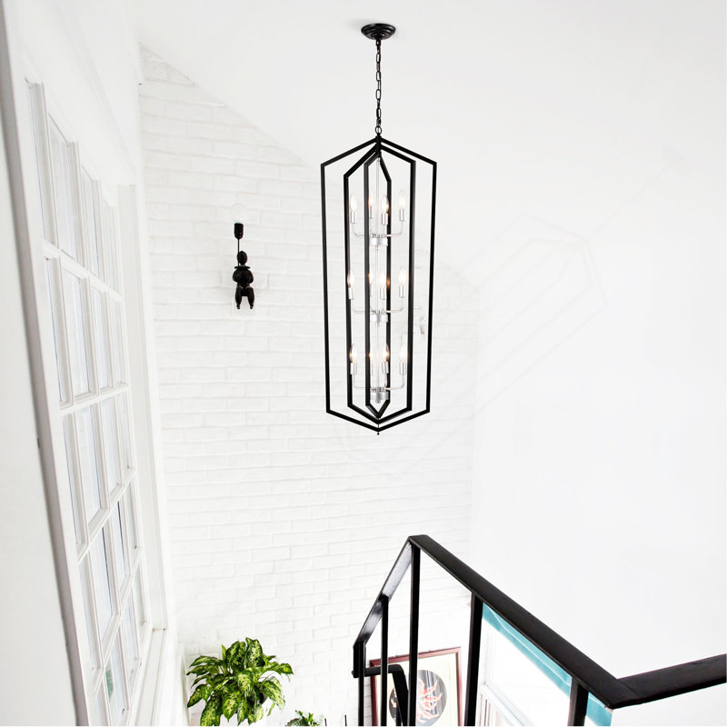 Luminaire suspendu de style lanterne suspendue 12 lumières style lanterne noire en métal, Noir mat / Or