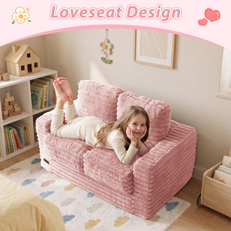 Fauteuil à billes convertible pour enfants, 13.7*41.3*19.6, Polyester rose