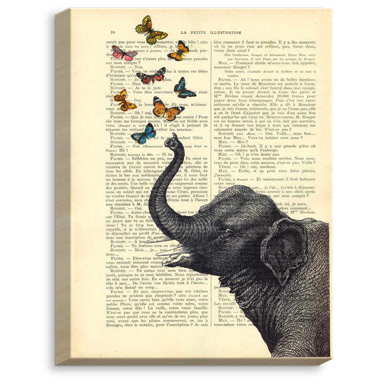 «Elephant Butterflies», impression sur toile tendue, H 16 po x l 12 po x P 1,5 po, Toile tendue