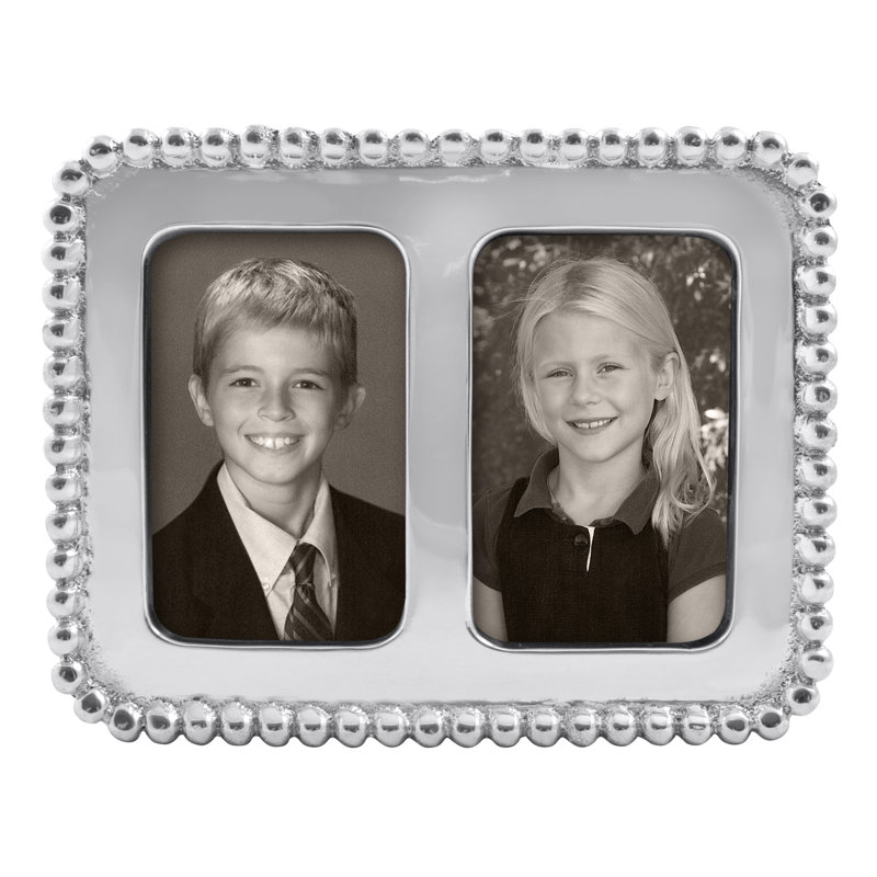 Beaded Silver Metal Beveled Picture Frame