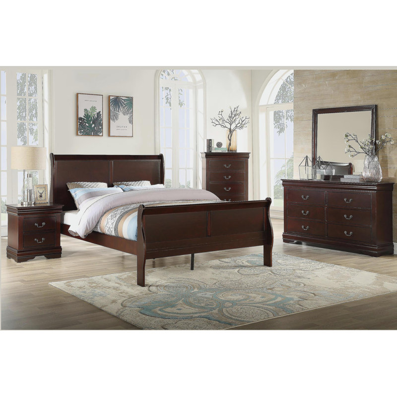 Armoire de rangement contemporaine en bois massif avec 1 tiroir et 5 tiroirs Louis Philip, Cerisier
