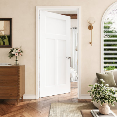 36" X 80" T Shape-Panel Molded Solid Interior Prehung Door With Silver Hinges, Solid Core Door Slab With Frame, Interior Door As Pantry Door, Bedroom Door, Laundry Door, Closet Doors, Room Doors, Left Hand