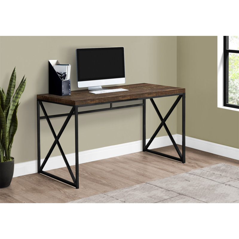 Bureau d'ordinateur, bureau personnel, ordinateur portable, travail, métal stratifié brun, contemporain, moderne, Brun / Noir
