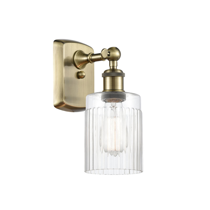 Kamena 1-Light Armed Sconce, Clear, No Bulb Included, Antique Brass