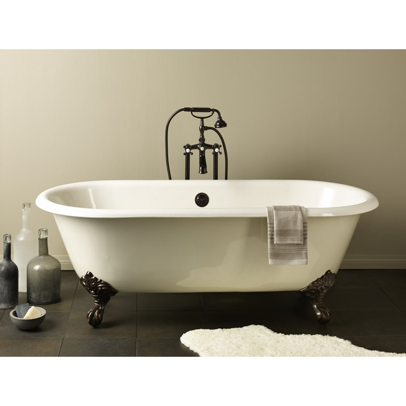 Baignoire de trempage sur pattes en fonte Kristin 68 po x 31 po, Intérieur et extérieur blancs, Bronze antique