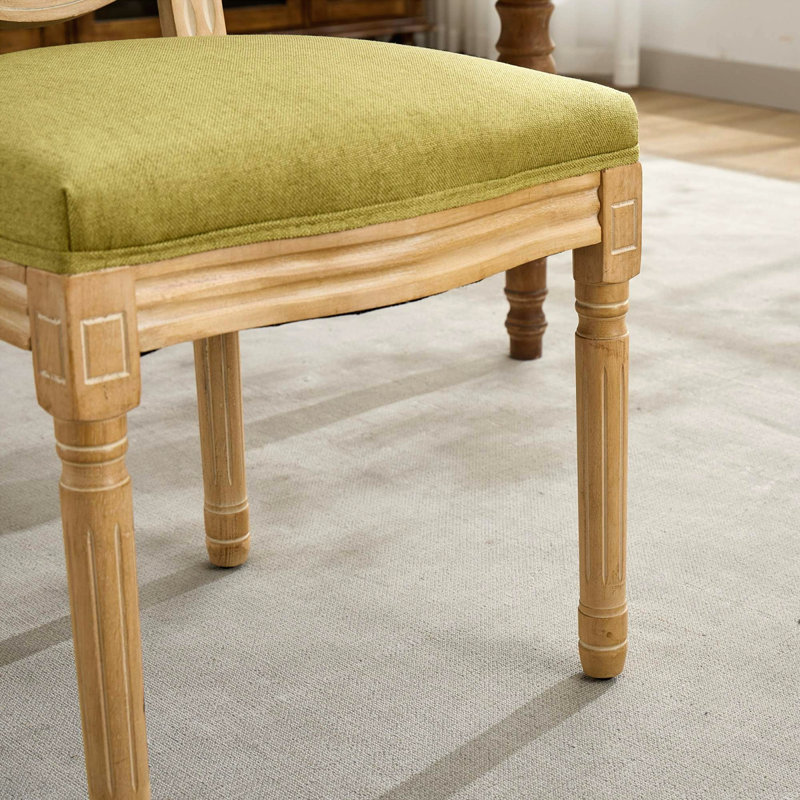 Chaise de salle à manger avec cadre en bois massif de style français, Vert olive