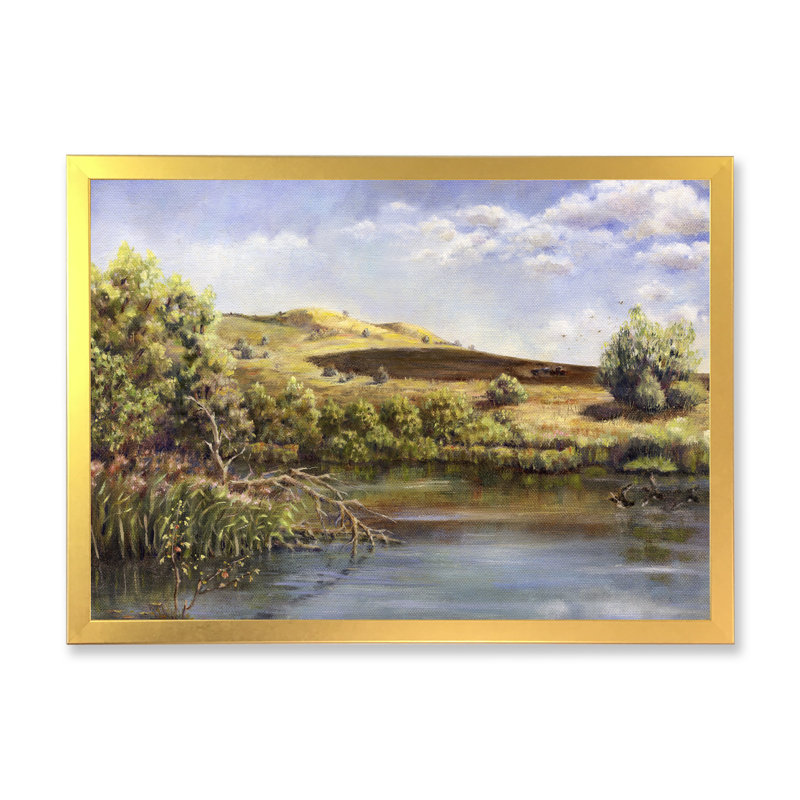 «Autumn Landscape By The Late», reproduction sur toile flottante, H 16 po x l 32 po x P 1 po, Cadre doré