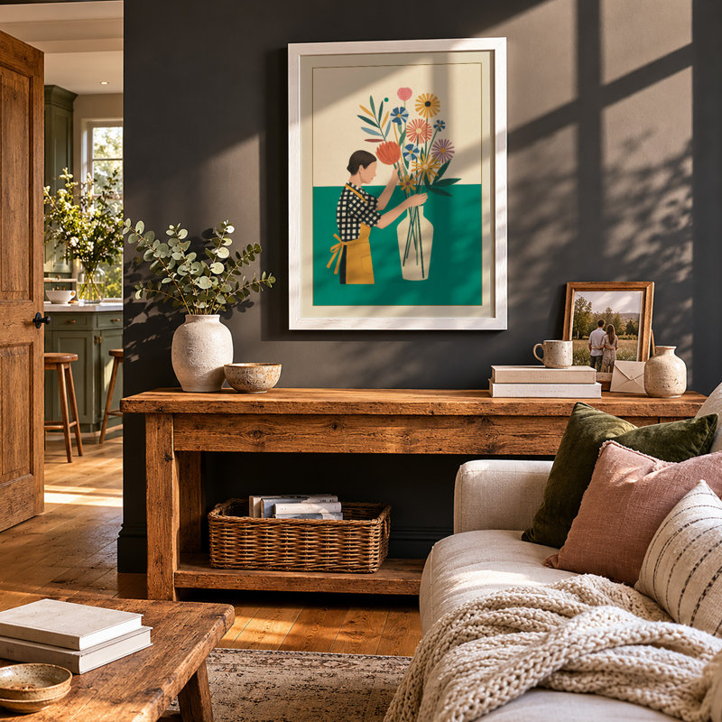Arranging Flowers Modern - Framed Print, A1 - 84.1 x 59.4 cm, White