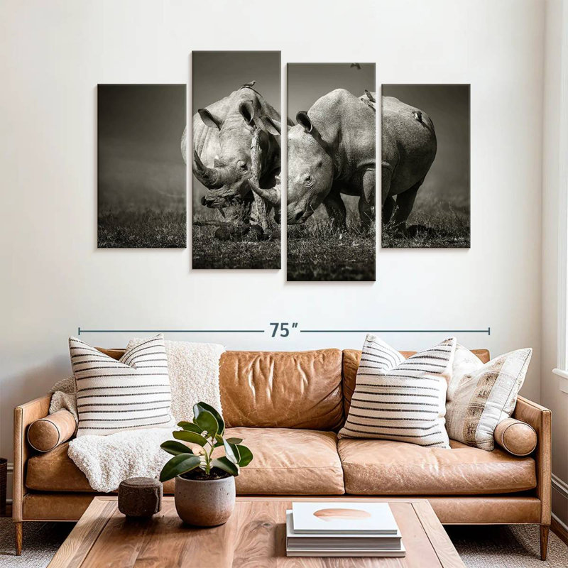 Brampt Monochrome Rhinoceroses, 42" H x 68" W