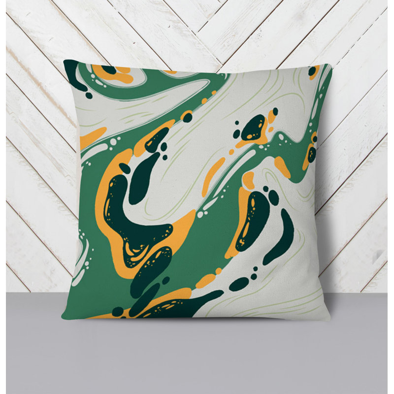 Throw Pillow With Insert, 16"H x 16"W, White/Green/Yellow Abstract 1