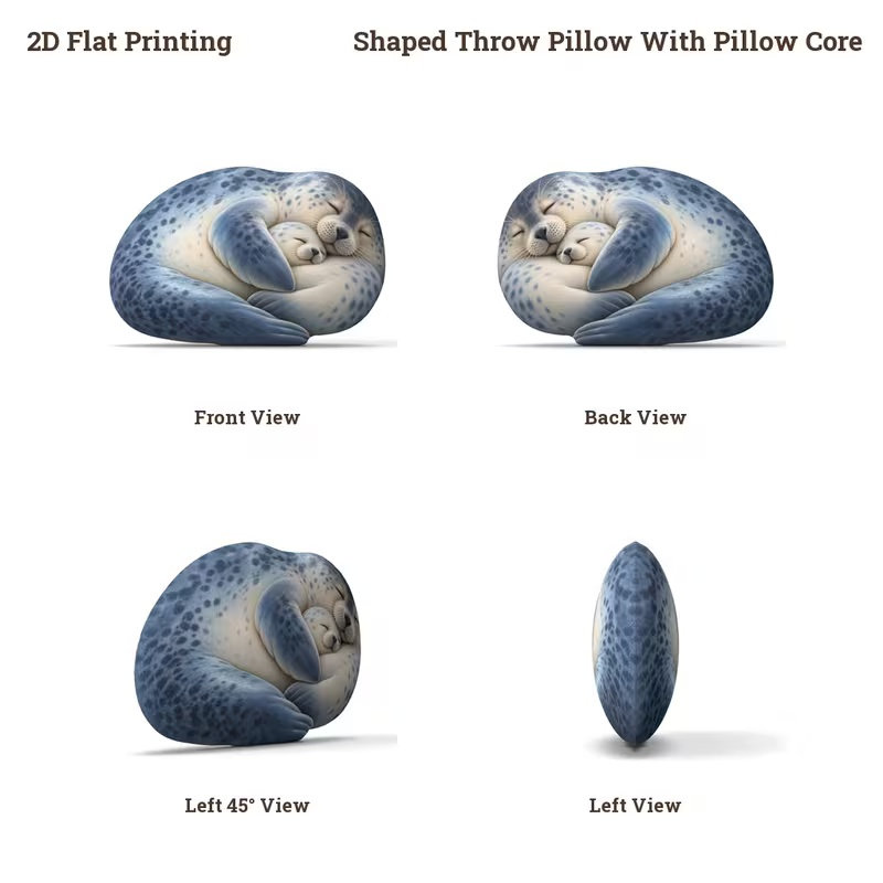 Mother Seal Hugging Seal Gift 2D Flat Printing Shaped Stuffed Throw Pillow Decorative Cushion Pillow Ocean Themed Decor Home Styling Tips, 2D Flat 55cm