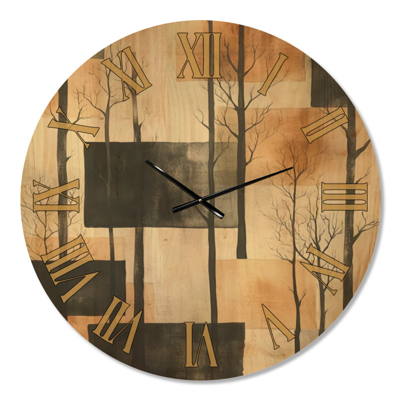 Horloge murale en bois noir de style Mid-Century « Silent Winter Woodland », Extra Large