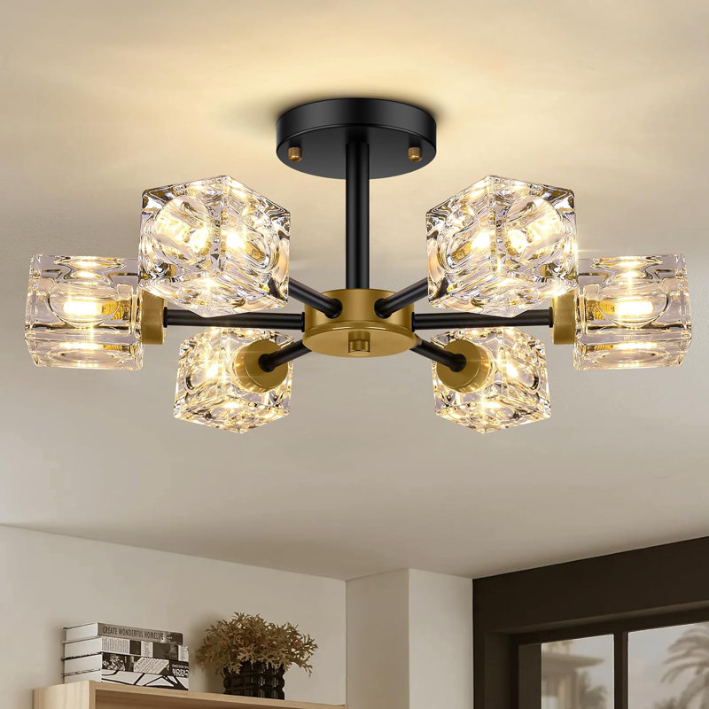 Plafonnier semi-encastré en cristal noir 6 lumières