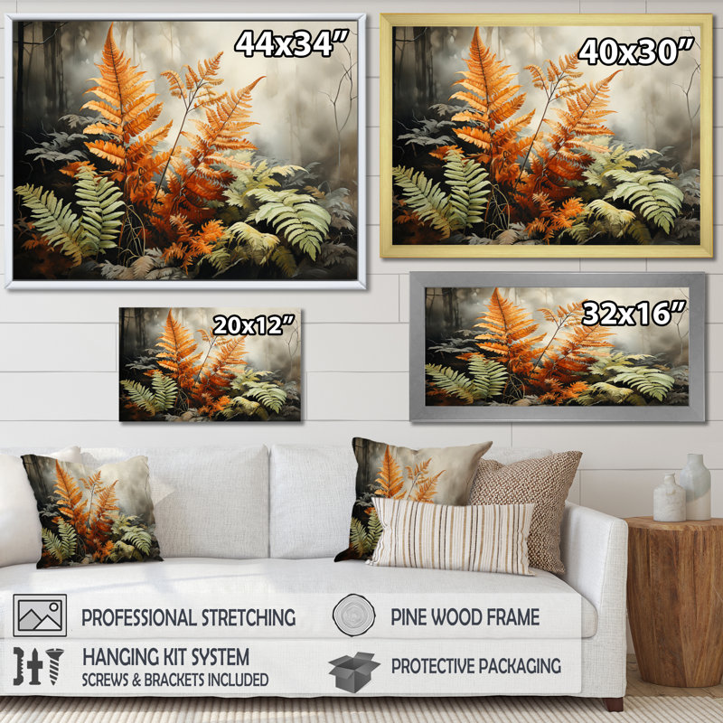 " Ferns Amber Reflections ", H 12 po x l 20 po x P 1 po, Toile tendue