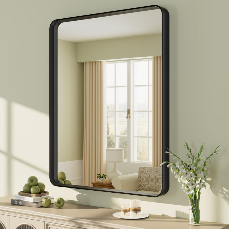 Miroir mural Aevar, 36 po x 28 po, Noir mat