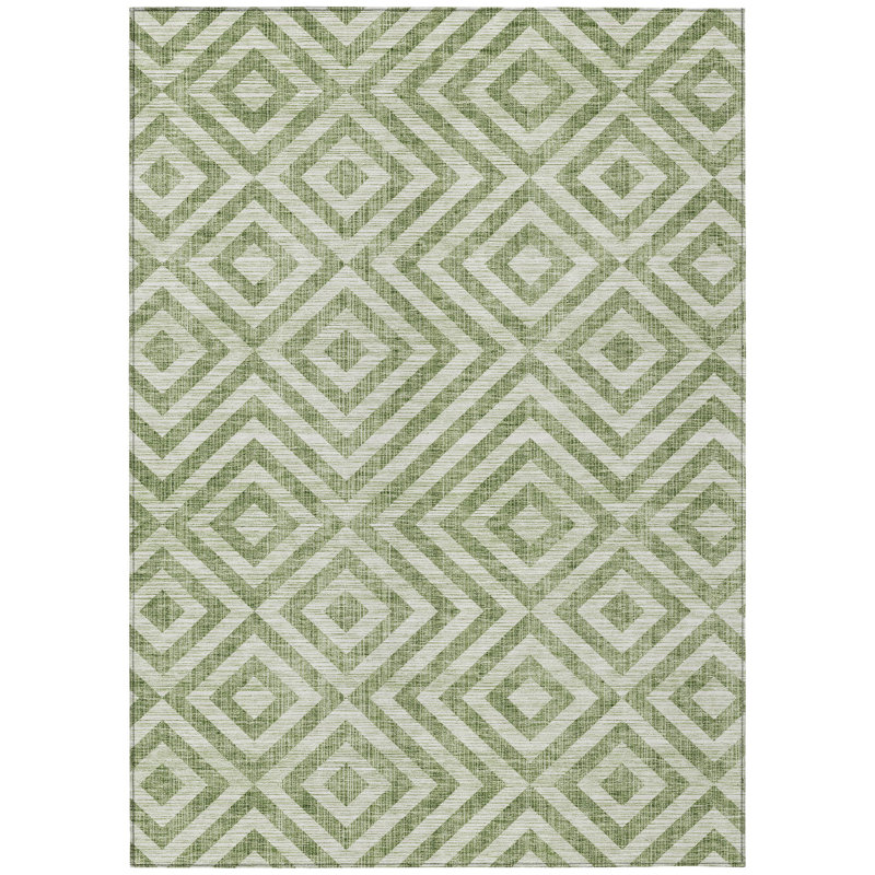 Tapis intérieur / extérieur géométrique lavable 5 pi x 8 pi vert et beige