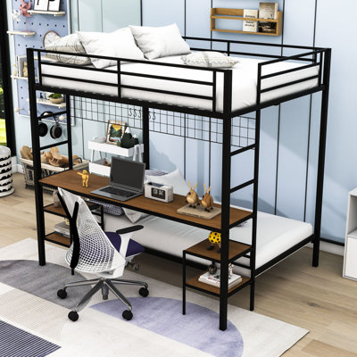 Full Over Twin Metal Bunk Bed With Charging Station, Desk And Storage Shelves