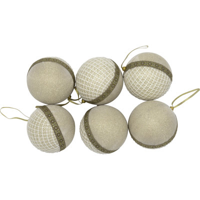 Mesh And Ribbon Christmas Ball Ornament - 4" - Gold - Set Of 6