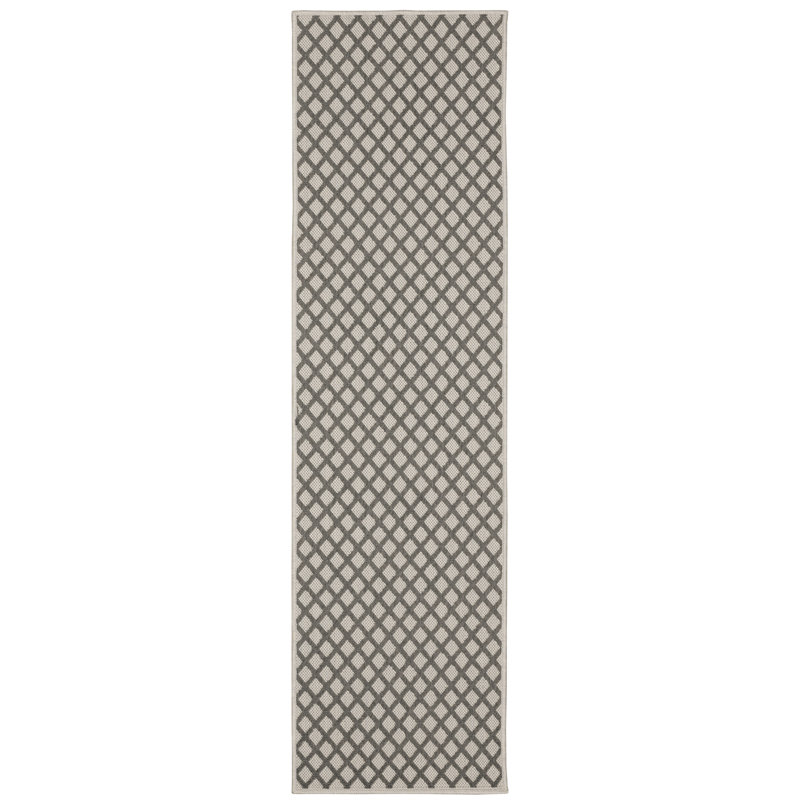 Tapis intérieur / extérieur géométrique beige / gris Sipriano, Tapis de couloir de 1 pi 10 po x 7 pi 3 po