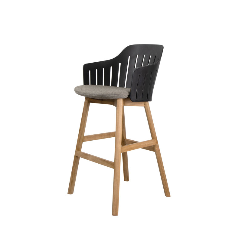 Choice Chair Indoor and Bar Four Teak Legs Base with Upholstery Cane-line Zen Seat Cover, Black/Teak