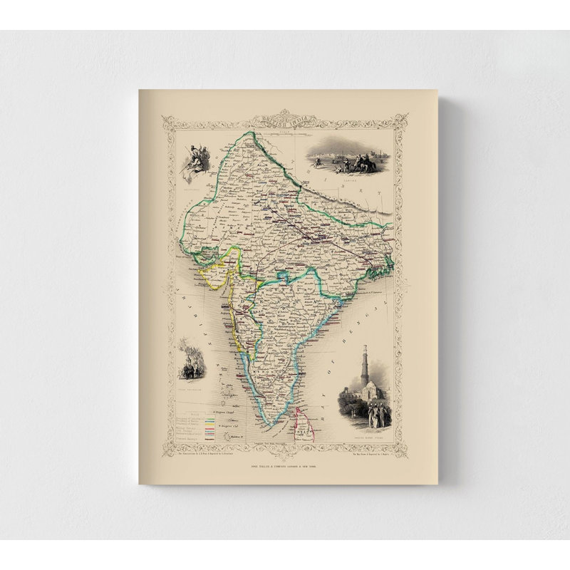 British India - Tallis 1851, UK Historic Poster, Antique British Historical Wall Decor Print, Asian Map Print, Rustic Farmhouse Style Print