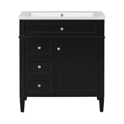 30'' Bathroom Vanity With Top Sink, Modern Bathroom Storage Cabinet With 2 Drawers And A Tip-Out Drawer, Single Sink Bathroom Vanity