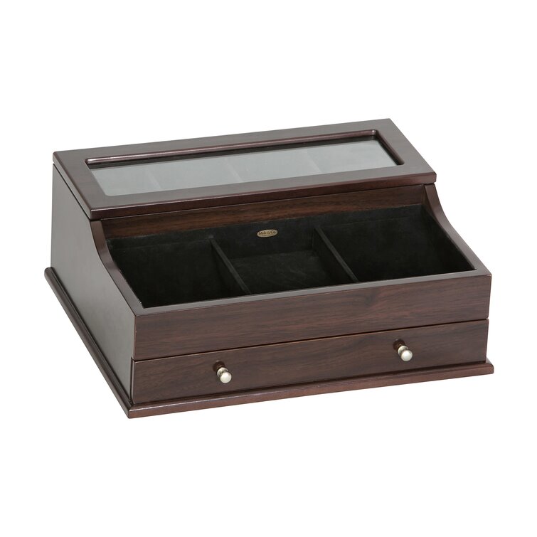 Men's Glass Top Wooden Dresser Top Valet Jewelry Box Charlton Home