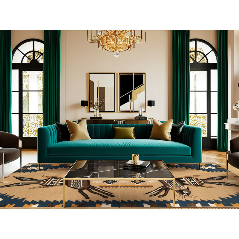 Washable Jackrabbit Southwestern Area Rug, Rectangle 4' x 6'