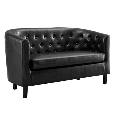 Engelhardt Faux Leather Midcentury Barrel Loveseat 2 Seater Sofa Couch for Bedrooms and Living Room.