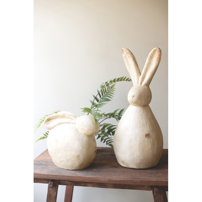  Ensemble de 2 sculptures en lapin blanc en résine patinée