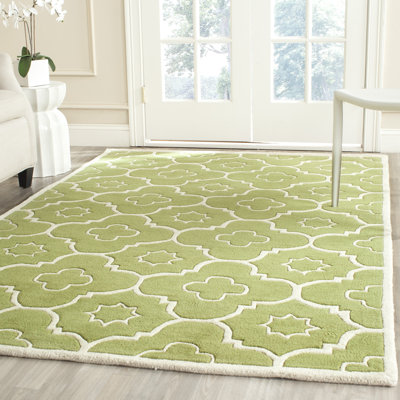 Tapis vert / ivoire en laine touffeté à la main Carolene