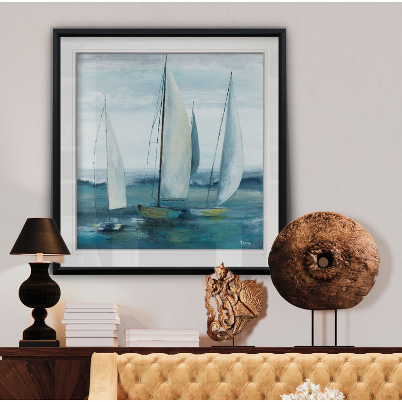 «Out to Sea», peinture, H 16 po x l 16 po x P 2 po, Cadre noir