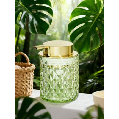 Bathroom Accessory Set, Foaming Soap Dispenser, Glass Hand Foaming Soap Dispenser, Refillable Pump Bottles For Liquid Or Lotion, Crystal Decorative Handwash Dispenser For Bathroom, Kitchen,Green