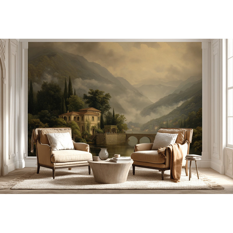 Art mural traditionnel pont traditionnel serein, 100 po x 96 po, Peler et coller