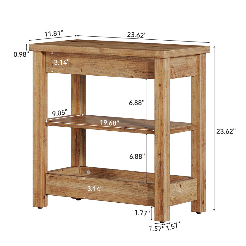 Table de bout en bois massif avec rangement à 3 niveaux, Marron clair