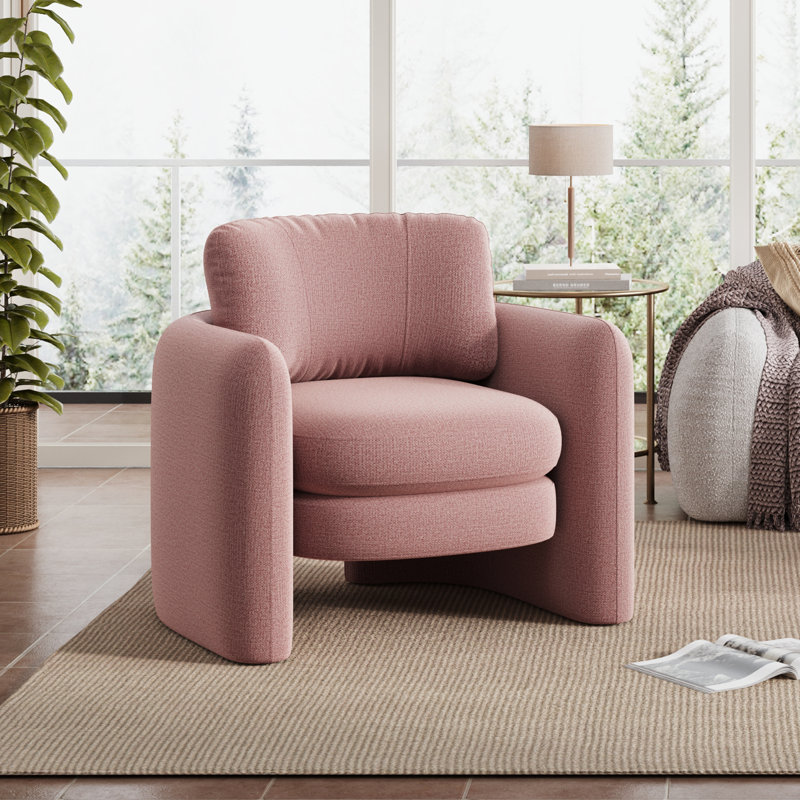 Fauteuil demi-tonneau en polyester 34,1 po, Faux lin rose