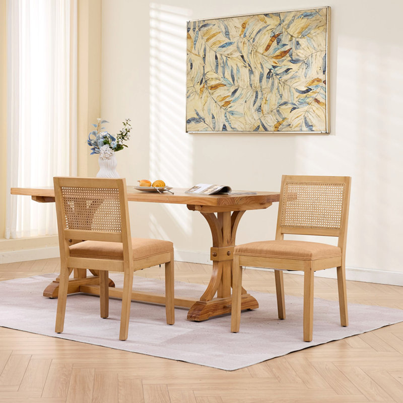 Ensemble de 2 chaises de salle à manger en rotin de style Mid-Century moderne avec dossier en canne et structure en bois massif, brun clair