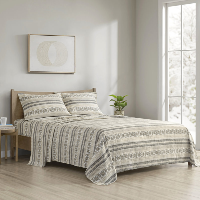 Drap en flanelle 100% coton imprimé grand - confortable et pour un repos paisible, plusieurs impressions au choix, comprend un drap plat, un matelas ajusté de 14 po, 2 taies d'oreiller, lavable à la machine, ultra doux
