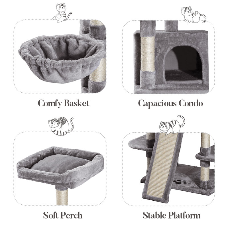 Lima Pet Heavy Duty Carpet 68 Inch Multi-Level Cat Tree Condos and Scratching Posts Included, Grey