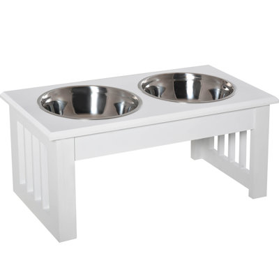 Elevated Puppy Feeding Station, 6" Tall, Stainless Steel Bowls & Wooden Frame, White, Minimizes Cleaning Effort, Enhances Pet Health Tall Stand, With Mess And Pet's Overall