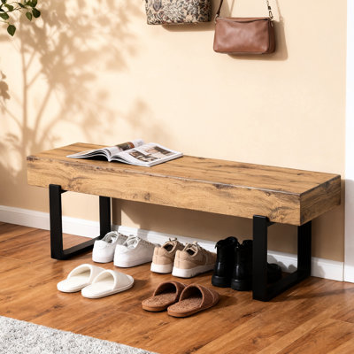 Banc de 59 pouces pour la chambre à coucher, la salle à manger et le vestibule, dessus, pieds en métal, finition noire, fonction de glissement, installation facile et rapide avec manuel de support en ligne
