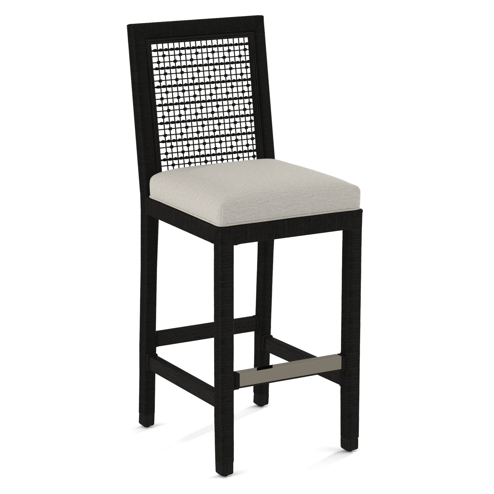 Soren 30" Bar Stool, Black, White Performance Fabric