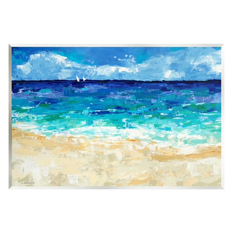 Au-515-Giclée, scène de plage moderne, peinture de rivage abstraite, Giclée encadrée noir minuit
