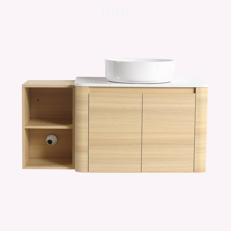 Meuble-lavabo mural de 42 pouces avec lavabo en céramique, portes à fermeture douce et étagères de rangement pour salles de bains modernes