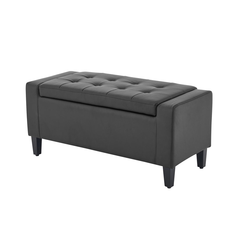 Luxury Faux Leather Ottoman Stool, Dark Grey