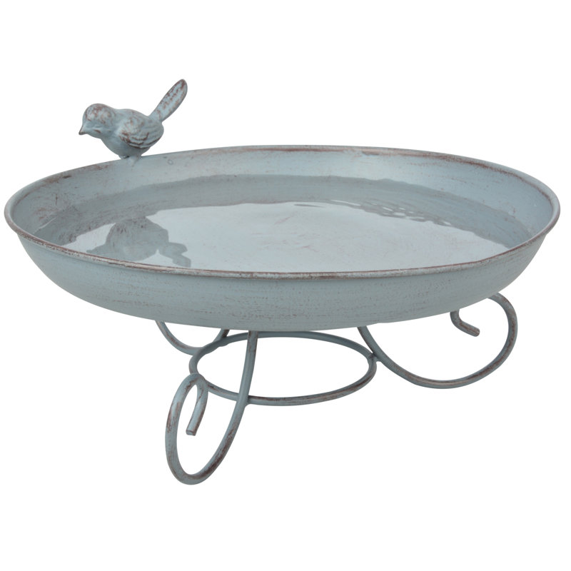 Grey Metal Standing Bird Bath