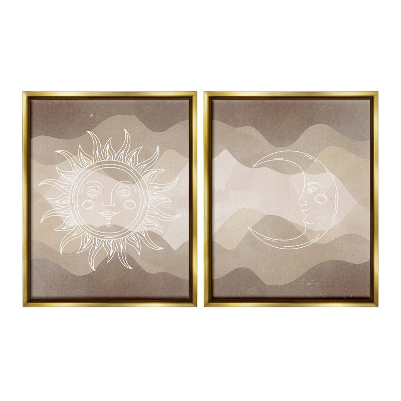 "Astral Boho Sun and Moon" par Lil 'Rue 2 - Pièces sur toile, Cadre flottant métallique doré, H 21 po x l 17 po