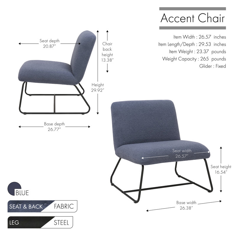 Alcides Upholstered Slipper Chair, Blue 