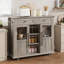 Chariot mobile pour îlot de cuisine avec rallonge rabattable. Armoire de rangement roulante avec tiroirs. Support à épices et porte-serviettes.  Chariot de cuisine en bois sur roulettes pour petite cuisine. Salle à manger. Gris-1189896348