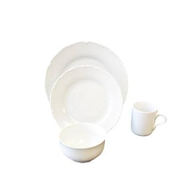 Couvert individuel en porcelaine 4 pièces snow drop, service pour 1 Polizzi
